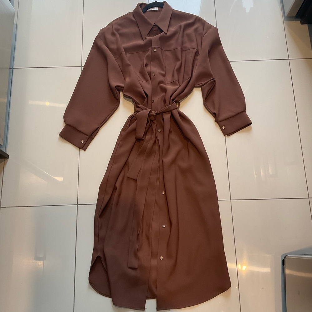 STORETS LONG DRESS COAT IN BROWN